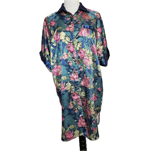 Vintage Kathryn Floral Printed Satin Night Shirt - Picture 1 of 8
